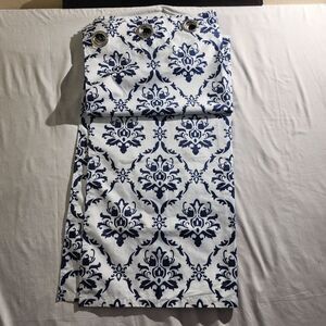 Set of 4 Navy White Damask Grommet Curtain Panels 37x63 Window Drapes Set
